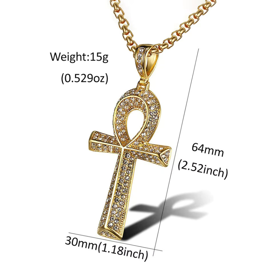 owlucky Ankh Kreuz Anhänger Halskette, Edelstahl, Gold, Unisex - Bild 2
