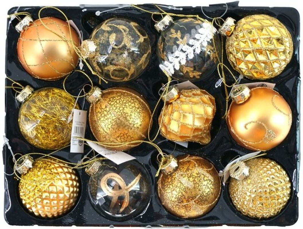Buri Weihnachtsbaumkugeln aus Glas in Gelb, 12 Stück Hängeornamente für Weihnachten - Bild 1