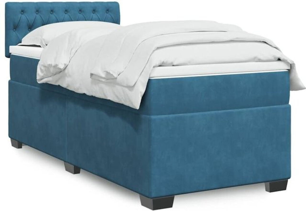 vidaxl Boxspringbett mit Matratze aus Samt in Dunkelblau B/T/H: 80 x 200 x 100,5 cm - Bild 1