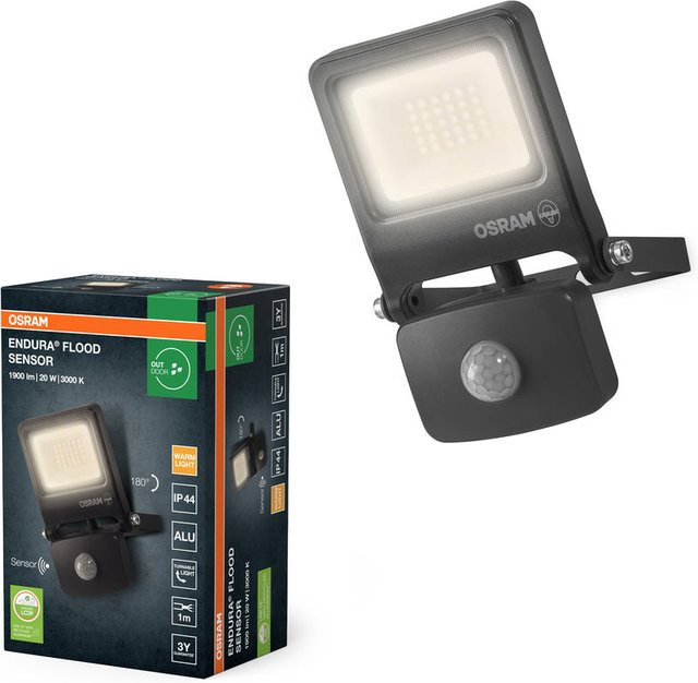 Osram Endura Flood PC LED-Fluter mit Bewegungserkennung, 20W, 1800 Lumen, 3000K Warmweiß, Grau, IP44 - Bild 1