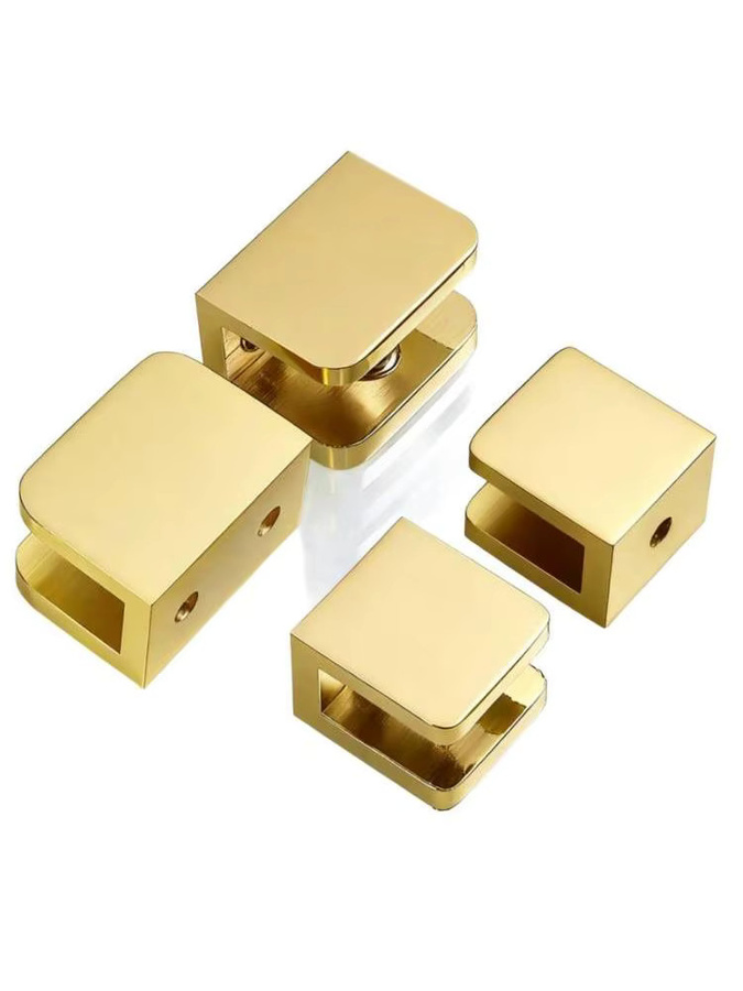 Messing Glas Klemme in Gold für Badezimmerregale und Glasschranktüren als Sandwich-Panel Befestigungshalterung - Bild 4