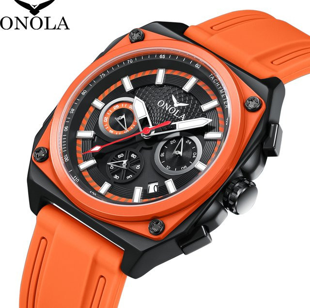 ONOLA Herrenuhr, Analoguhr, Eckig, Bunt, Silikonband, Blau - Bild 1