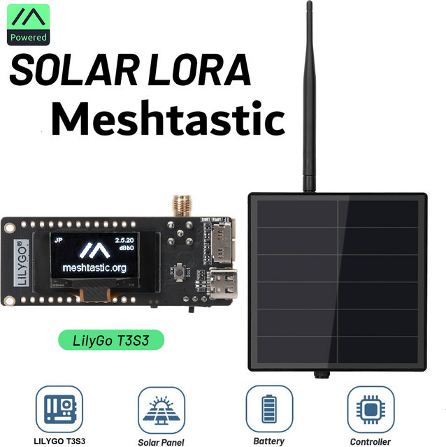 LILYGO T3S3 Solarbetriebenes LoRa Meshtastic Modul mit externer Antenne, ESP32 V1.2, SX1262 LoRa WAN, Schwarz - Bild 1