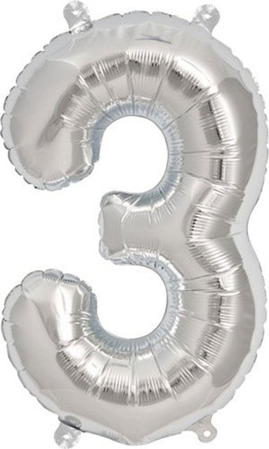 Rico Design Folienballon Zahl 3 in Silber, Höhe: 36 cm - Bild 1