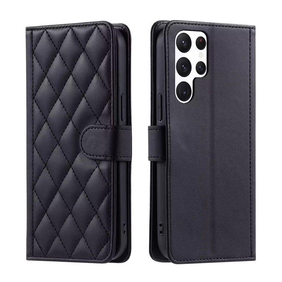 Karierte Leder-Mappenhülle mit Lanyard für Samsung Galaxy A06 A16 A26 A36 A56 5G A05S A15 A35 A55 A25 in Schwarz oder Lila - Bild 2