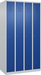 C+P Spind Classic PLUS Garderobenschrank mit 4 Abteilen, Zylinderschloss und 3 Garderobenhaken, Farbe: Lichtgrau/Enzianblau, H x B x T: 185 x 100 x 50 cm - Bild 1
