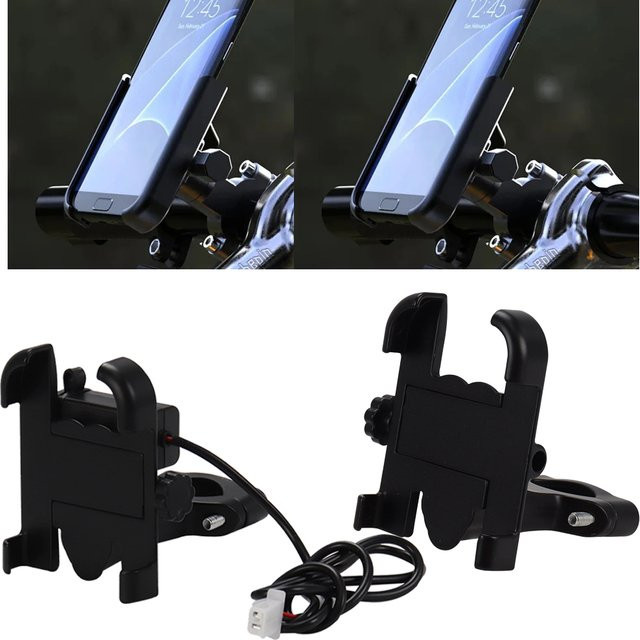 Universeller Motorrad Handy Halter aus Aluminium Legierung für iPhone und Xiaomi, Rückspiegel und Lenker Montage, Farbe: Schwarz - Bild 1