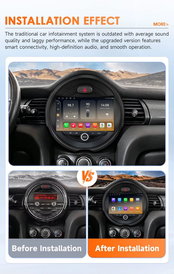 OSSURET Android Autoradio-Player mit GPS und Bluetooth für BMW Mini Cooper F54 F55 F56 F60 (2014 - 2019) inklusive kabellosem Carplay, Schwarz - Bild 2