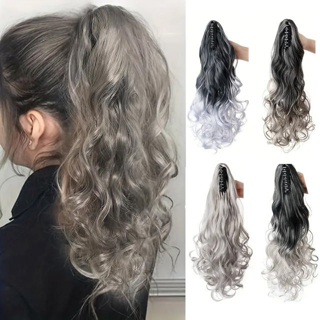 H&STAR Haarverlängerung, 20 Zoll, lange lockige Klaue Clip, grau Farbverlauf, Damen - Bild 1