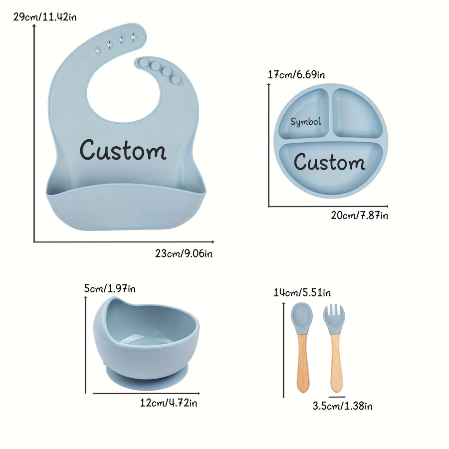 5-teiliges personalisiertes Silikon-Entwöhnungsset für Babys und Kleinkinder in Blau mit Namen und Symbol - Bild 2