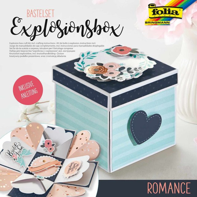 folia Explosionsbox Bastelset Romantik in Multicolour mit Tonpapier und Satinband - Bild 1
