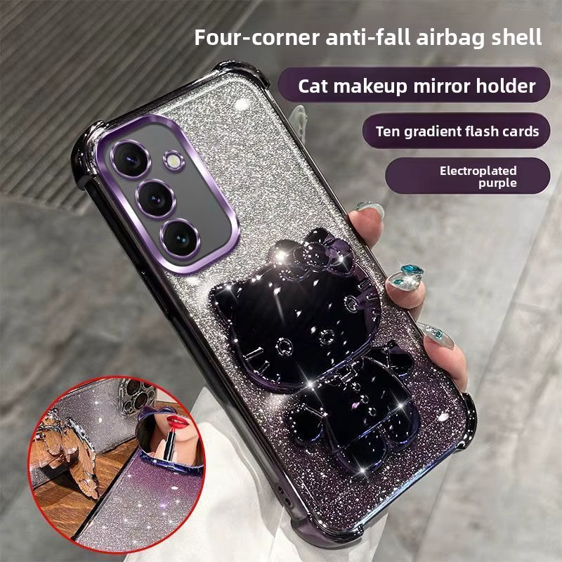 Hello Kitty Glitzer-Spiegel Handyhülle mit Ständer für Samsung Galaxy A-Serie in Schwarz - Bild 2