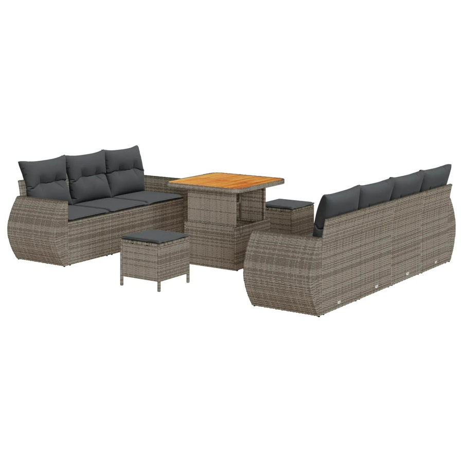 vidaXL Garten-Sofa-Set 10-teilig aus Poly Rattan und Akazienholz in Grau - Bild 2