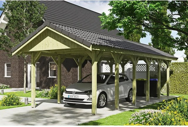 SKANHOLZ Carport Wallgau in Grün mit Dachlattung B/T: 380 x 900 cm, Höhe: 313 cm - Bild 1