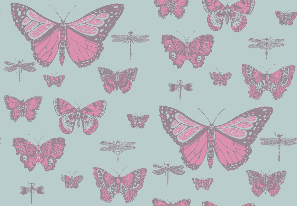 Cole & Son Tapete Butterflies & Dragonflies in Pink, Blue und Gold mit floralem Vintage-Muster für Kinderzimmer - Bild 1