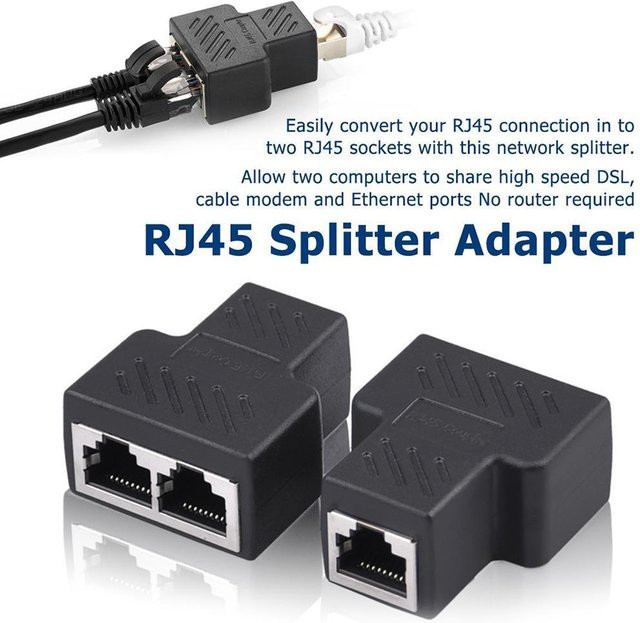 RJ45 8P8C Ethernet-Kabelsplitter Adapter für gleichzeitigen Internetzugang und IPTV in Schwarz - Bild 1