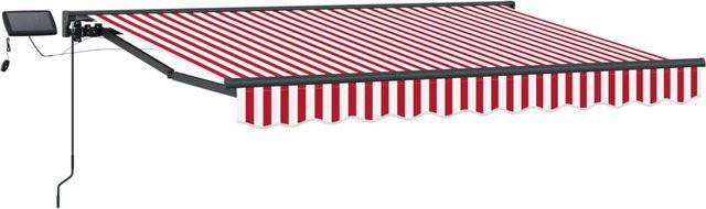 vidaXL Manueller Markisenrahmen mit LED-Beleuchtung aus Aluminium und Polyester, Farbe: Anthrazit, Rot und Weiß, B: 300 cm, T: 250 cm, H: 250 cm - Bild 1