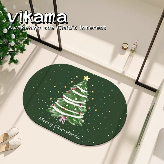 VIKAMA Weihnachtsbaum-Badematte aus Kieselgur in Grün, saugfähig und wasserabsorbierend, B/T: 60 x 40 cm - Bild 1