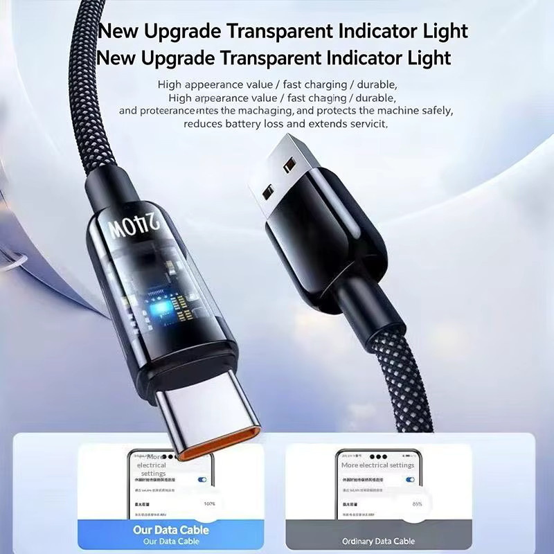 240W USB-C Schnellladekabel in Schwarz für Android-Handys, Länge: 1 Meter oder 2 Meter - Bild 4