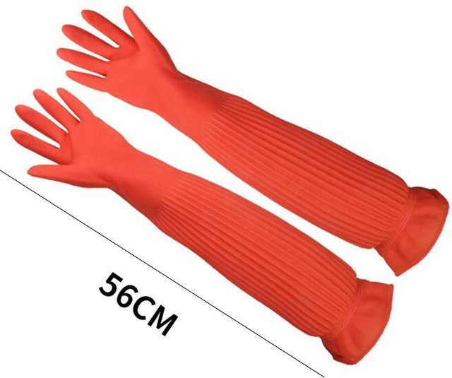Yiran Furniture Schutzhandschuhe aus Latex in Orange, wasserdichte Gummihandschuhe für Aquarien und Industrie, Länge: 56 cm - Bild 1