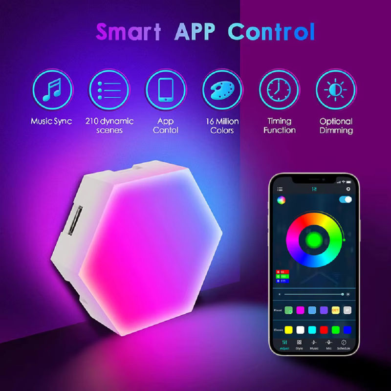 LAZZ HARR RGB Intelligente Sechseckige LED Wand Lampe mit App-Steuerung und Musik-Rhythmus-Modus, Multicolour Nachtlicht für Schlafzimmer und Spielzimmer - Bild 3