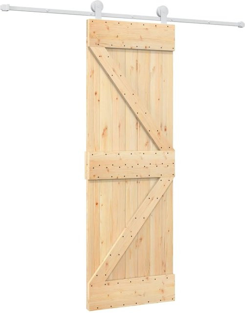 vidaXL Schiebetür aus Massivkiefer in Natur und Weiß, B: 70 cm, H: 210 cm - Bild 1