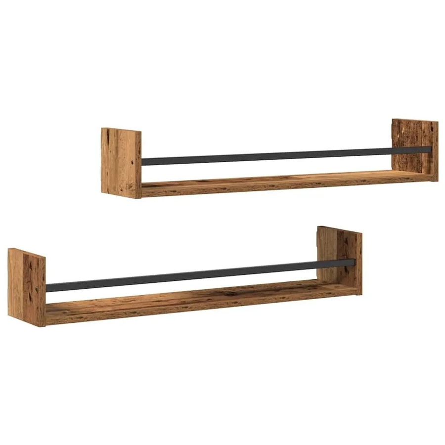 vidaXL Wandregal im Industriestil aus Altholz und Metall, 2er Set, Braun, B: 80 cm, H: 16 cm, T: 14 cm - Bild 2