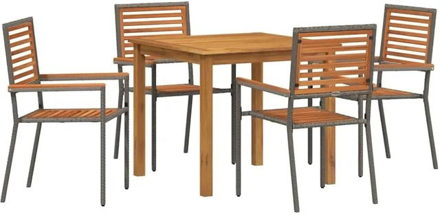 vidaXL Garten Essgruppe 5-teilig aus Poly-Rattan und Stahl in Grau - Bild 1
