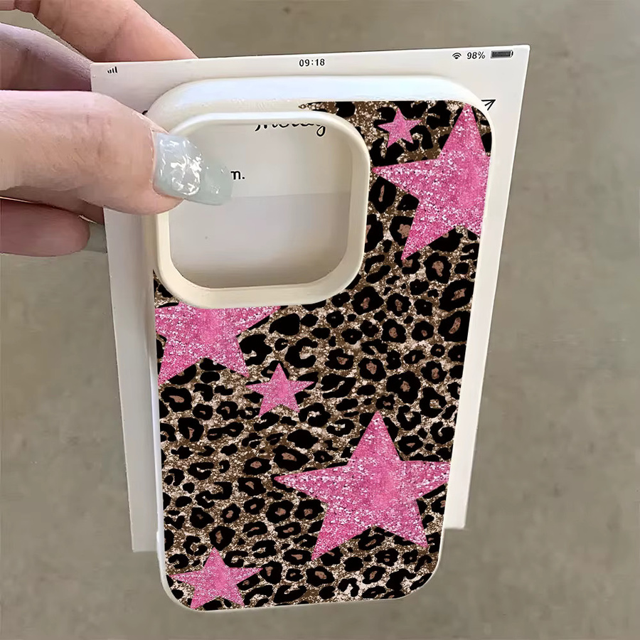 Stoßfeste Lychee Soft Cover Handyhülle mit Retro Leopardenmuster in Pink für Apple iPhone 11 12 13 14 15 16 Pro Max Plus und Air - Bild 3