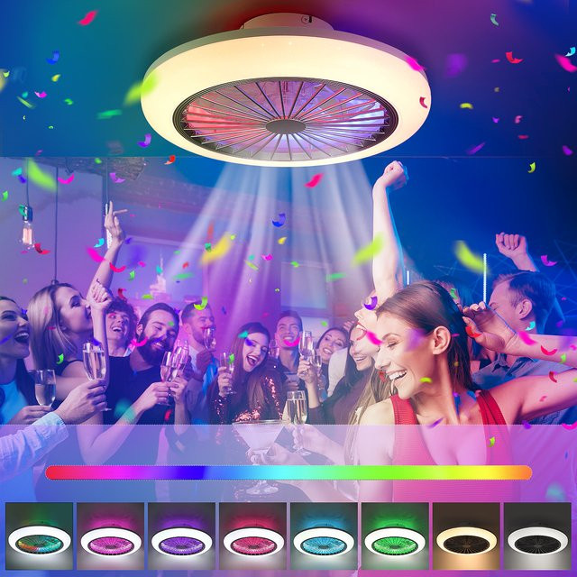 Oyajia Deckenventilator mit LED-Licht und RGB-Farbwechsel, 50W, dimmbar, 6 Geschwindigkeitsstufen und Timer für Wohnzimmer und Schlafzimmer - Bild 1