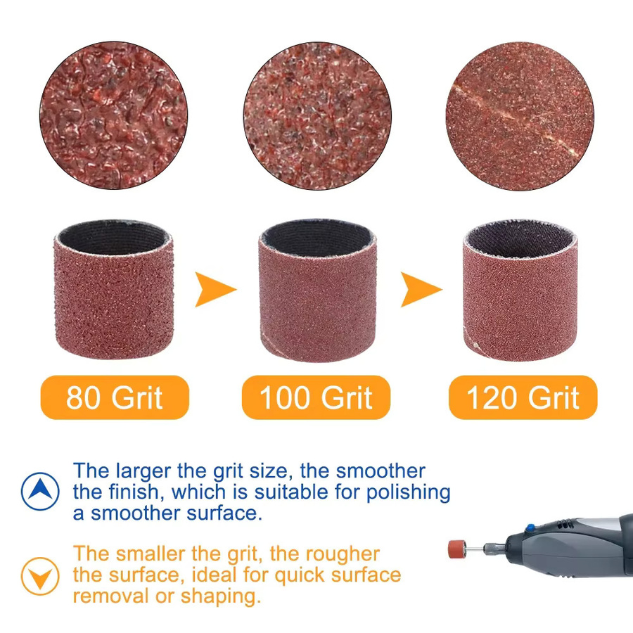 xcan Schleiftrommel-Set mit Schleifbändern und Sanddorne für Dremel-Nagelbohrer, Körnung 80, 100, 120 - Bild 3