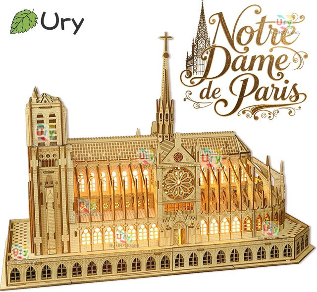 3D-Holzpuzzle Notre Dame Kathedrale Gebäudehaus, mit Licht, ab 14 Jahre - Bild 1