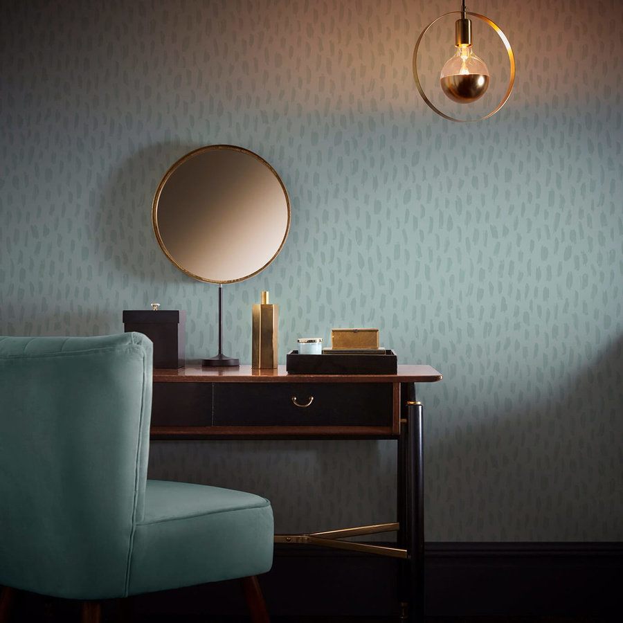 Clarke & Clarke Wallpaper Loxley Abstract in Mineral mit modernem Design und satin-mattem Finish in Grün und Blau (Vlies-Tapete) - Bild 1