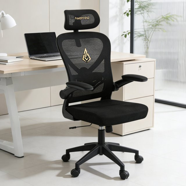 ANDYOU Ergonomischer Bürostuhl mit Kunstfell und Mesh in Schwarz mit Kopfstütze und Schwenkfunktion - Bild 1