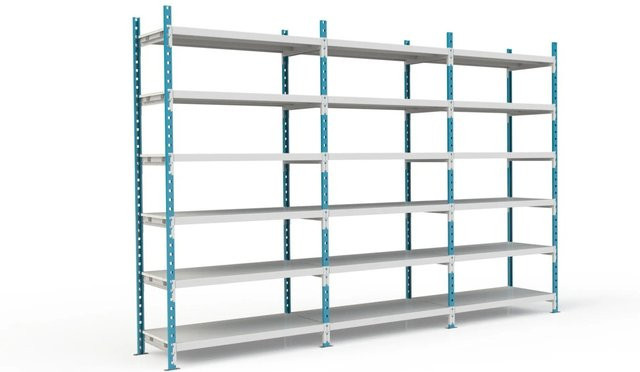 PROREGAL Fachbodenregal Maximus Pro mit 7 Ebenen und Metallplatten, Farbe: Lichtblau-Lichtgrau, H x B x T: 280 x 125 x 100 cm - Bild 1