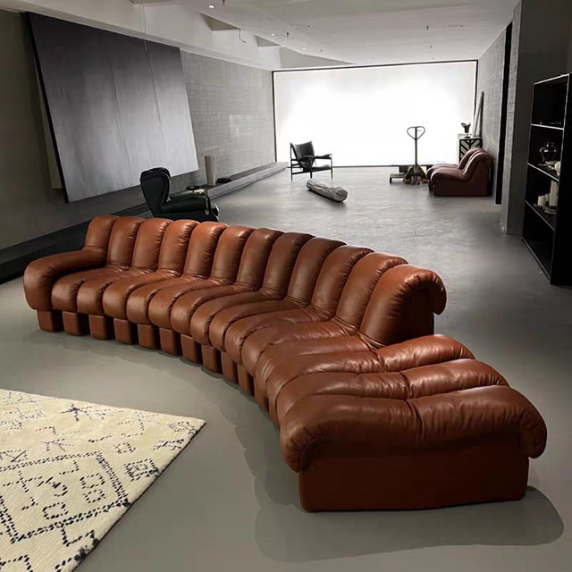DeSede DS600 Designer-Serpentinensofa in L-Form aus braunem Vintage-Ölwachsleder im Mid-Century-Stil - Bild 1