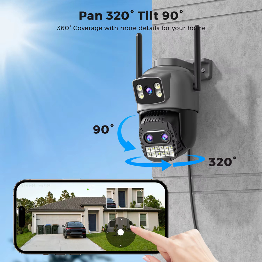 HAMROLTE O-Kam Pro PTZ Outdoor Überwachungskamera mit 15MP 6K Auflösung, Drei-Objektiv-System, 10X Zoom, Dual-Bildschirm und Auto-Tracking in Schwarz - Bild 2