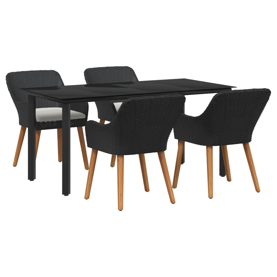 vidaXL 5-teiliges Garten Esstischset aus schwarzem Poly-Rattan - Bild 2