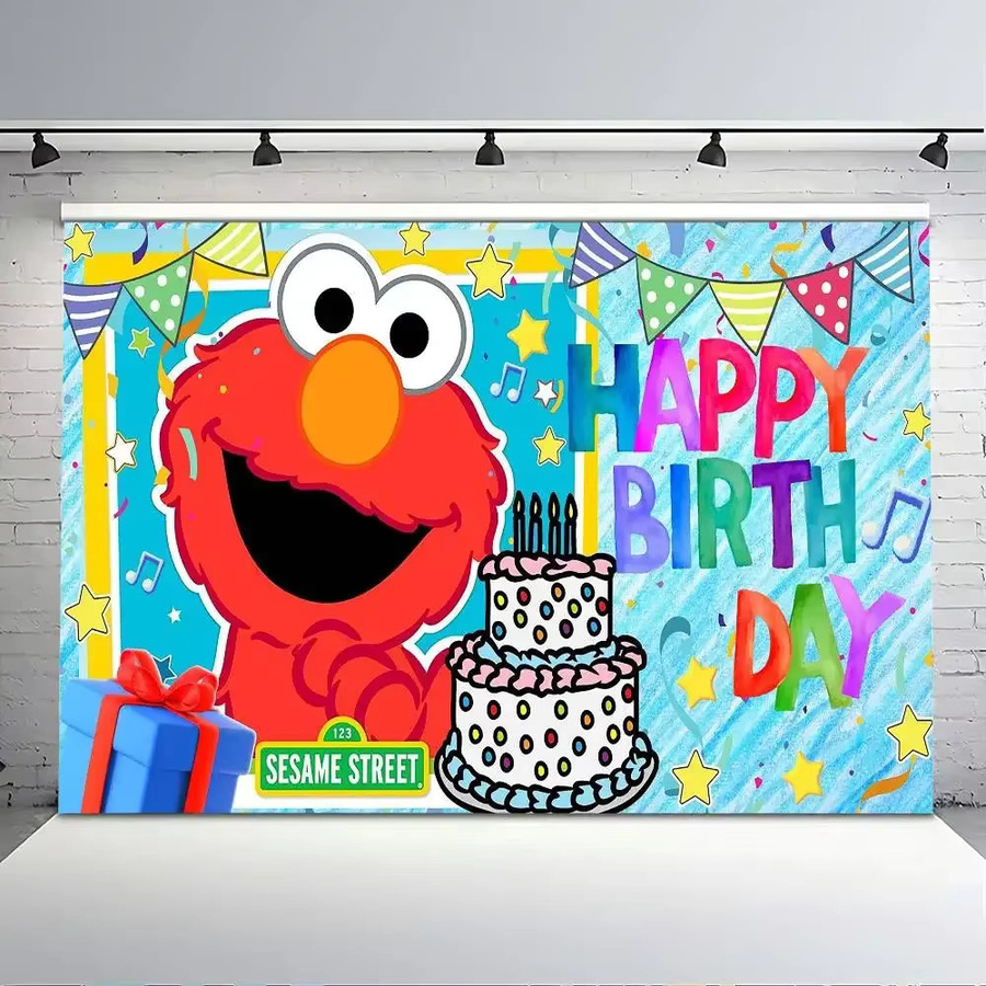 Mesuca Fotohintergrund Happy Birthday S-Sesame Street für Kinderpartys, Mehrfarbig, Rechteckig - Bild 2