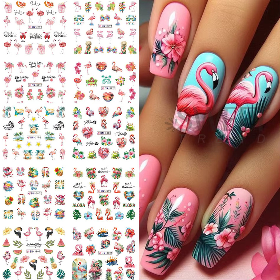SWEET TREND Nagelaufkleber Rosa Flamingo, Schimmernd, 12 Stück - Bild 2