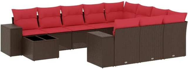 vidaXL 11-tlg. Gartensofa-Set aus Polyrattan mit Kissen und Couchtisch in Braun - Bild 1