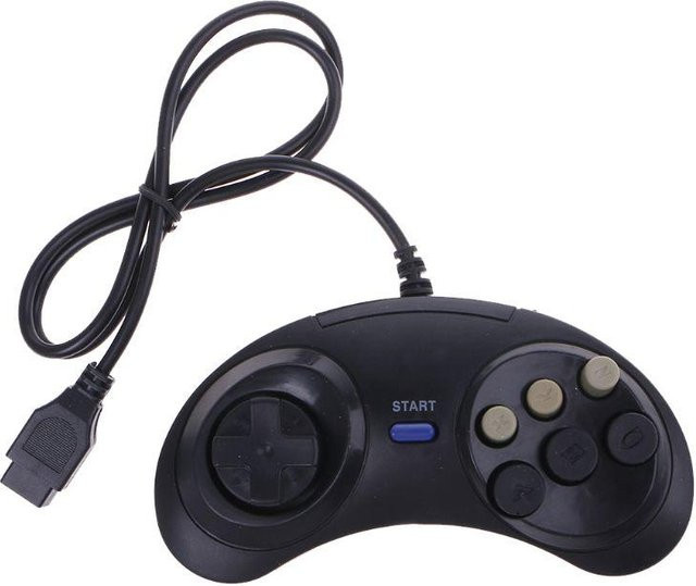 Happy Electronic King Retro Wired Controller mit 6 Tasten für Sega Mega Drive Genesis in Schwarz - Bild 1
