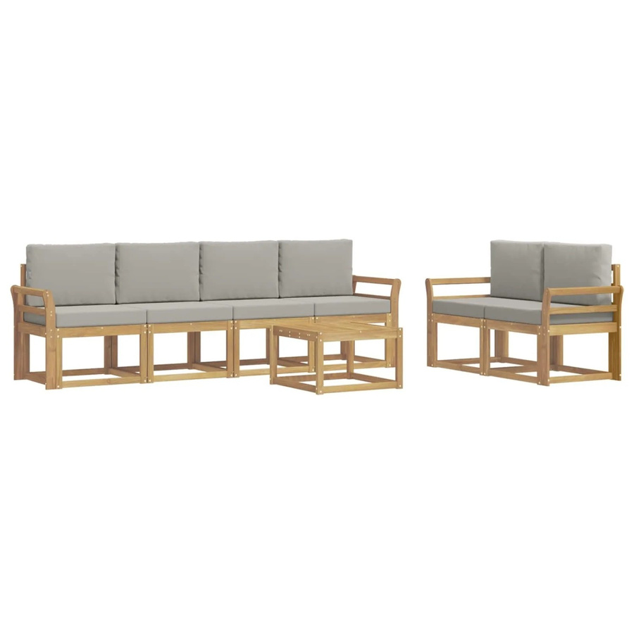 vidaXL Outdoor-Sofagarnitur 7-teilig aus Akazienholz in Weiß, Grau und Braun mit Sitzkissen und Rückenlehnenkissen, B/T/H: 59 x 59 x 37 cm - Bild 2