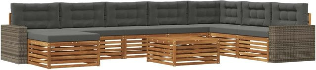 vidaXL Outdoor-Sofagarnitur aus Akazien-Massivholz mit 9 Kissen in Anthrazit und Braun - Bild 1