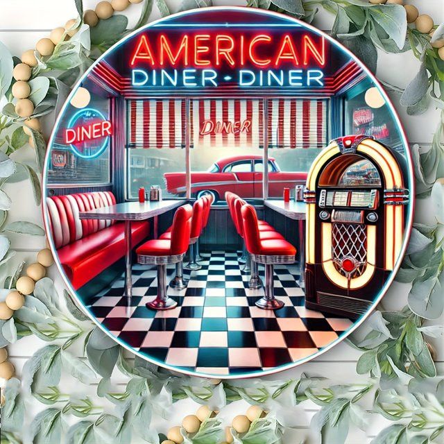 Potdemiel Retro-amerikanisches Restaurant-Blechschild aus Aluminium, rundes Wandkunst-Schild Durchmesser: 19,81 cm - Bild 1