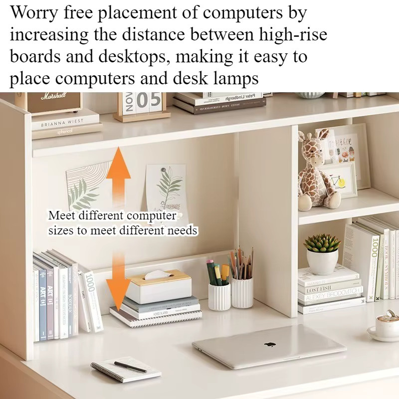 LIUSHADUOLA Schreibtisch mit integriertem Bücherregal in Weiß, moderner Computertisch für Home-Office und Schlafzimmer aus MDF-Laminat - Bild 2