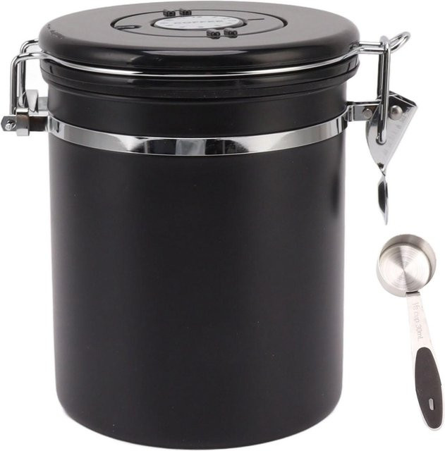 TOMTOP JMS Kaffeebohnen-Vorratsbehälter aus 304 Edelstahl mit Auslassventil und Datumsspeicher, Schwarz, luftdicht und BPA-frei - Bild 1