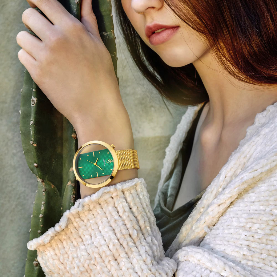 YaLaLuSi Armbanduhr Quarz, Gold, Grün, Milanaise, Damen - Bild 2