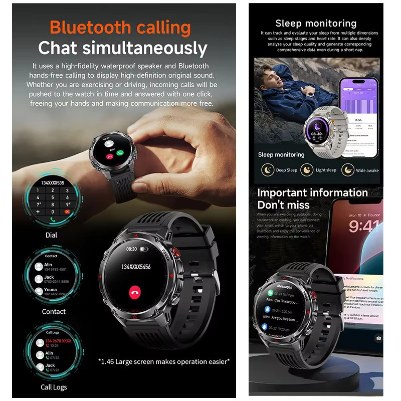 OUIO GPS Smartwatch für Männer in Silber mit Metallgehäuse, Barometer, Kompass und 3ATM Wasserdichtigkeit für Sport und Schwimmen - Bild 6