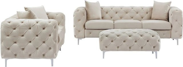 Vente-unique Couchgarnitur Edwina in Beige mit 3-Sitzer-Sofa, 2-Sitzer-Sofa und Ottoman im Chesterfield-Stil, B/T/H: 220 x 162 x 103 cm - Bild 1